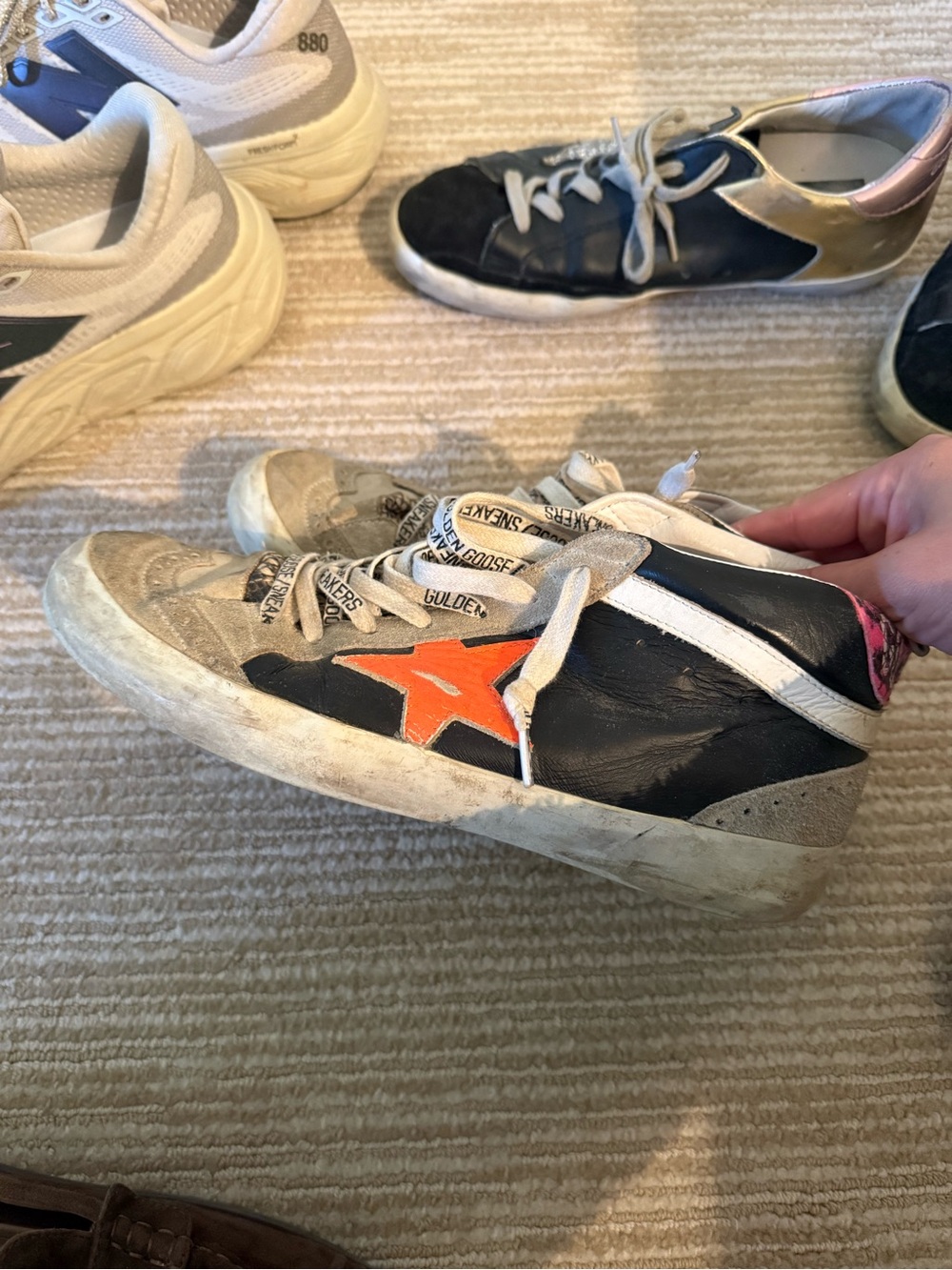 Golden Goose Black White Orange Star Low-Top Sneakers